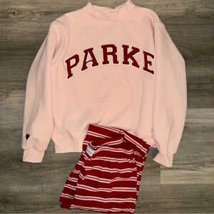 Parke valentines drop mock neck and striped pants